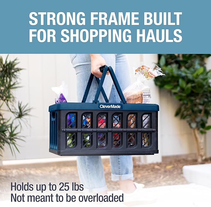 CleverMade Eco Collapsible Shopping Basket with Handles, 24L Ocean, 3 Pack