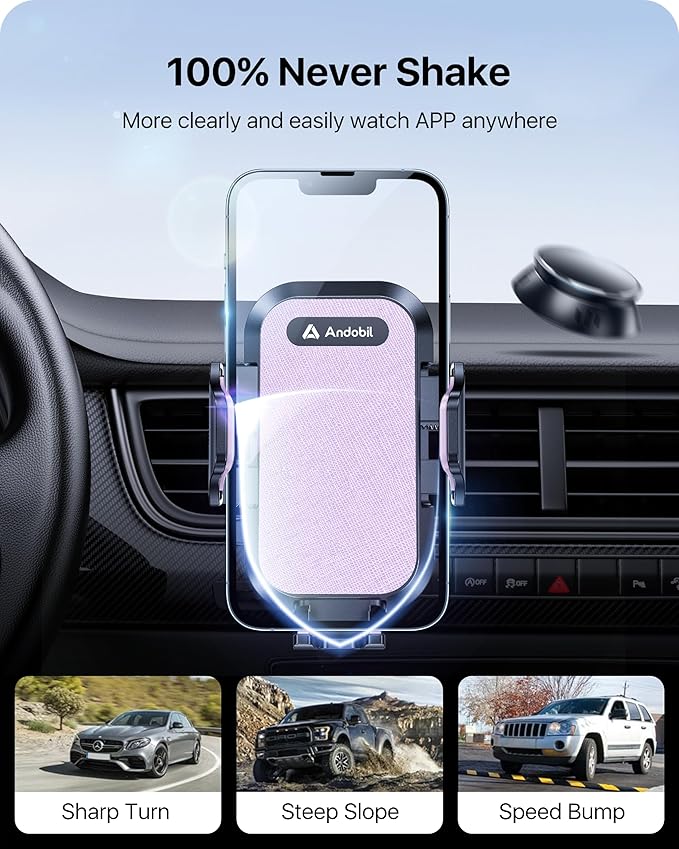andobil Car Phone Holder, 2026 Military-Grade 89bs Strongest Suction Phone Holders for Your Car Dashboard/Windshield/Vent Easy Clamp Cellphone Holder Truck Stand for iPhone 17 16 15 Pro Max, Purple