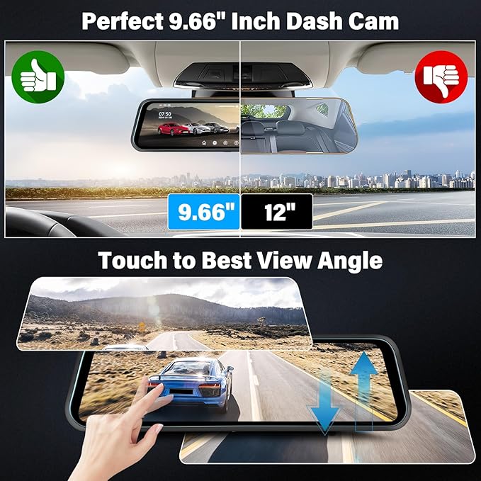 Rear View Mirror Camera, Mirror Dash Cam for Car 1080P Front & Rear Mirror Cameras 9.66 Inch HD IPS Full Touch Screen 64G Card Night Vision Motion Detection Loop Recording 24H Parking Monitor G-Sensor