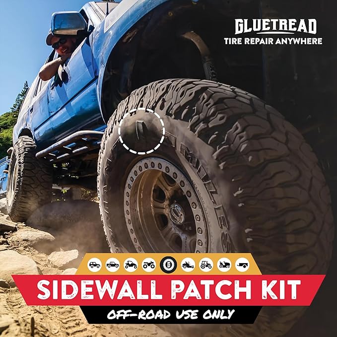 GlueTread External Patch Kit - for Tubeless Tires - No Need to Remove Tire - Kit Includes Enough Material to Patch 4 Tires - ATV Sidewall Repair Kit