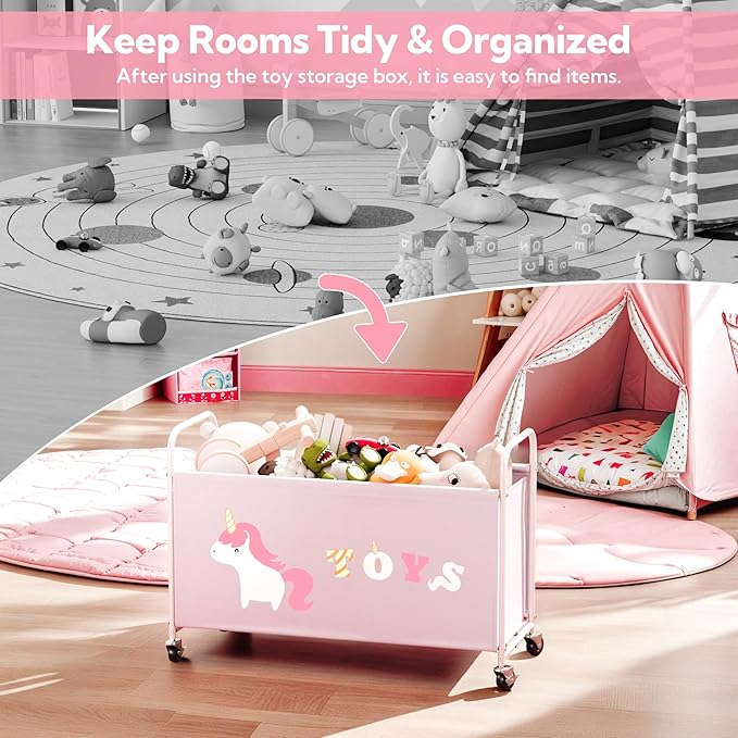 GRANNY SAYS Toy Box for Boys Girls, Extra Large Toy Chest Storage with Wheels, Metal Kids Toy Storage Organizer for Living Room Storage, 135L Toy Bins for Kids Organizer Stuffed Animals, Pink