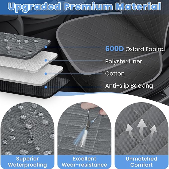 ELONGRIVER Dog Car Seat Covers, Waterproof Front Seat Cover for Dogs, Scratch-Proof, Nonslip Pet Passenger Seat Cover Protector, Universal Fit for Cars Trucks SUVs (Grey, Large Size)