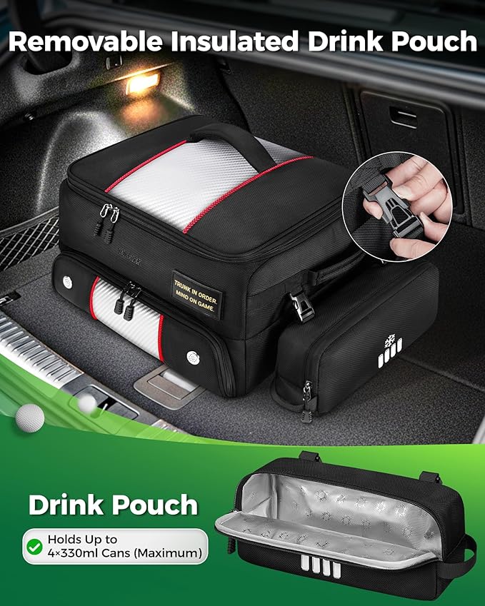 YOREPEK Upgraded Golf Trunk Organizer, Golf Gifts for Men, with Removable Insulated Pouch&Dust-Proof Protective Layer, Multi-Compartment fits 2 Pairs of Shoes, Golf Accessories
