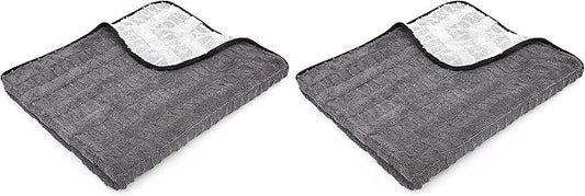 The Rag Company Gauntlet Car Drying Towel - 70/30 Korean Microfiber, Dries Faster Without Scratching, 900gsm, 30x36 inches, Ice Grey/Grey, Pack of 2