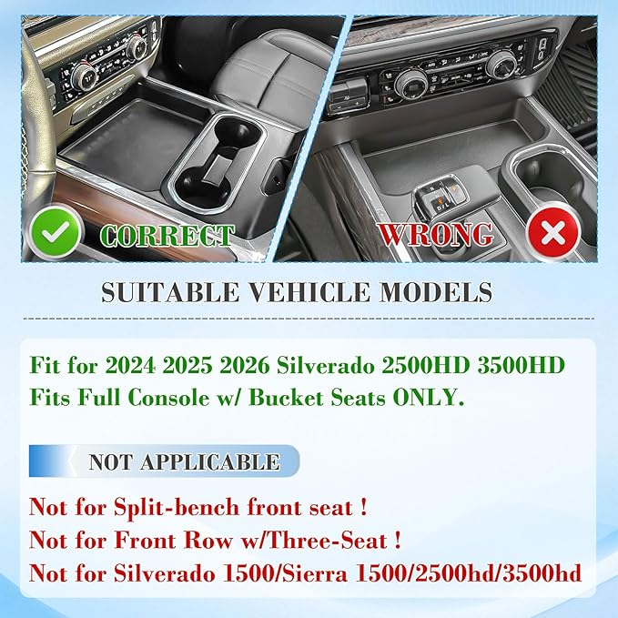 EDBETOS Front Center Console Organizer Tray for 2024 2025 2026 Chevy Silverado 2500HD/3500HD Console Compartment Cover Insert Hidden Organizer (Full Console w/Bucket Seats Only ! Not for Sierra!)