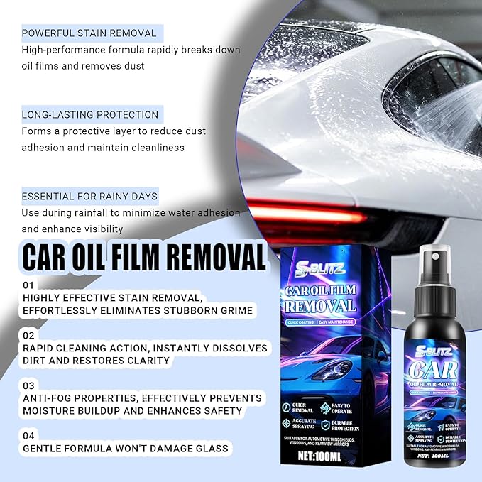 Car Oil Film Removal Spray, Clear Vision Glass Cleaner, 100ml Clear Vision Windshield Cleaner with Microfiber Cloths, Quick Coating for Automotive Windows and Rearview Mirrors