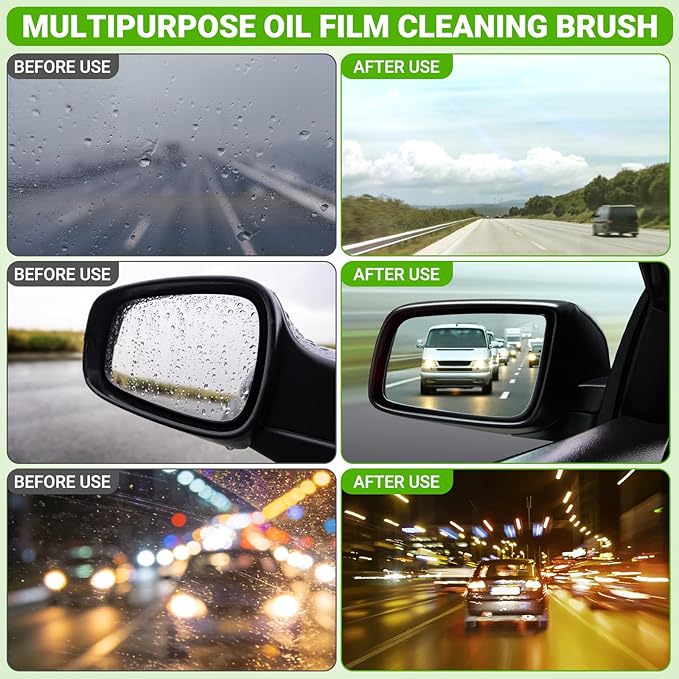 Clear Vision Glass Cleaner -Oil Free Car Glass Brushes, Upgrade 2.0 Cleaner, Automotive Oil Film Cleaning Brush for Car Windows, Clearvision Cars Windshield Cleaner Tool (1Set)