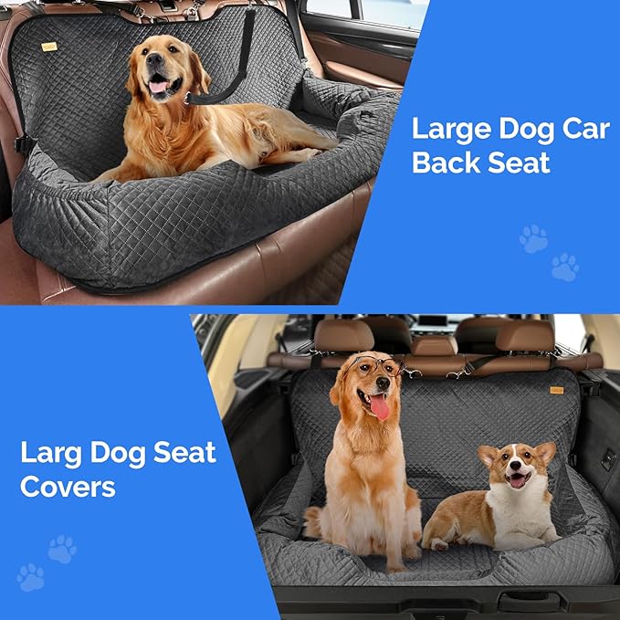 Large Dog Car Back Seat for 100lbs Dogs Pet Bed Car Seat Fully Detachable Washable Travel Safety with Storage Pocket Black