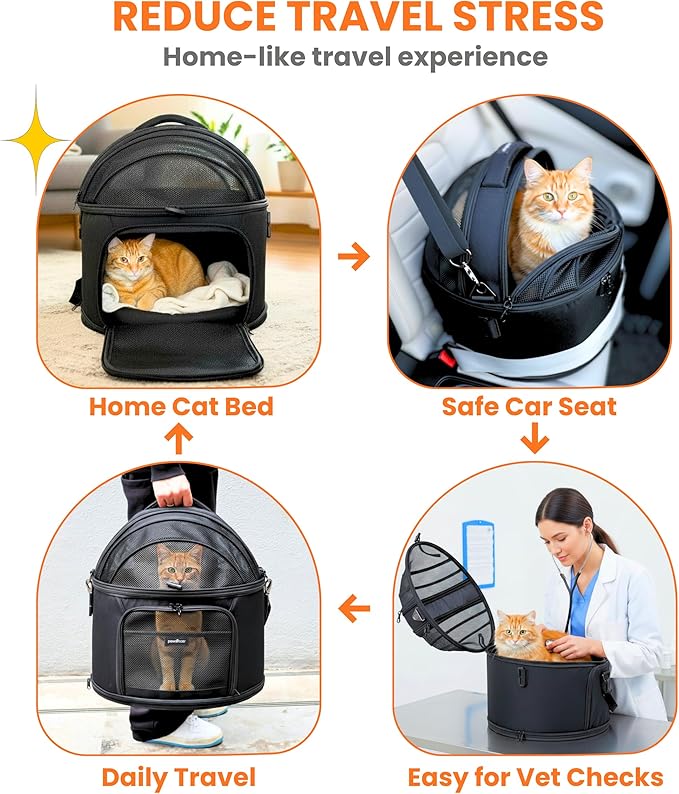 3-in-1 Crash-Tested Cat & Small Dog Car Seat (5-Star CPS Certified for Car Crash Protection) | Enclosed Cat Bed Cave | Portable Pet Carrier | Zero Carrier Switch Stress for Vet Visit & Outdoor Travel.