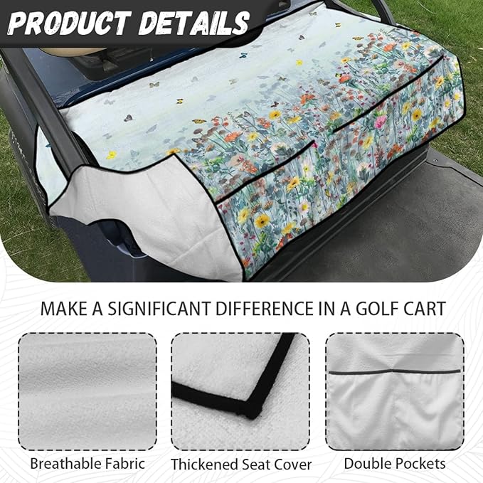 Universal Golf Cart Seat Cover with 4 Pockets Soft Golf Cart Seat Towel Blanket Fits 2-Seat Golf Carts
