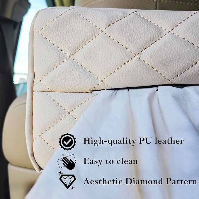 Car Tissue Holder for 120 Standard Tissue,Leather PU Tissues Box Cover for Car Backseat,Extra Large Rectangle Napkin Holder Soft Rectangular,Fits for Kleenex tissues,for Storage& Organization (Beige)