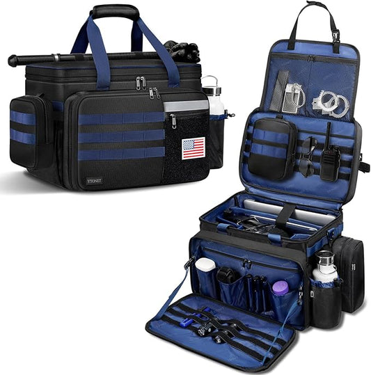Patrol Bag Law Enforcement, Extra Large Police Gear Bag for Car Front Seat Organizer with a MOLLE Pouch & 15.6In Laptop Layer, Multiple Compartments Police Duty Bags Fit Vehicle Passenger Seat, Black