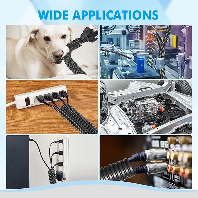 Automotive Wire Loom Flame Retardant Split Wire Loom Tubing Assortment Wiring Loom Kit Plastic Cover Electrical Covering Conduit Protective Wire Wrap Cable Sleeves Black 1/2" x 125 Ft