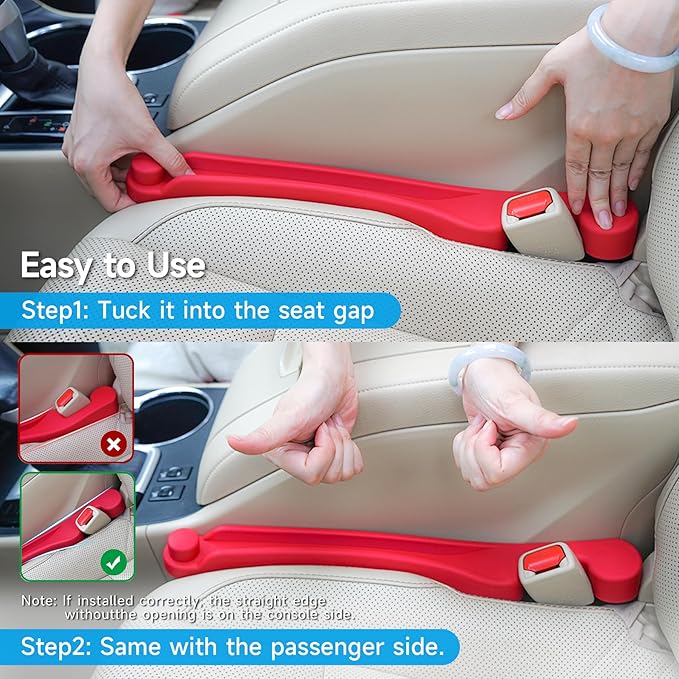 Car Seat Gap Filler Set of 2, 3IN1 Seat Side Gap Filler Plug with Storage Slot & Hook Function, Soft Foam Universal Fit Car SUV Truck Fill Gap Between Seats Console Organizer（Standard Red）