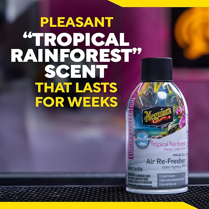 Meguiar's Car Air Refresher Odor Fighting Mist,Tropical Rainforest, Long-Lasting Car Freshener Fights Strong & Unwanted Smells Renewing Interiors with a Luxurious & Refreshing Scent, 2 oz Aerosol
