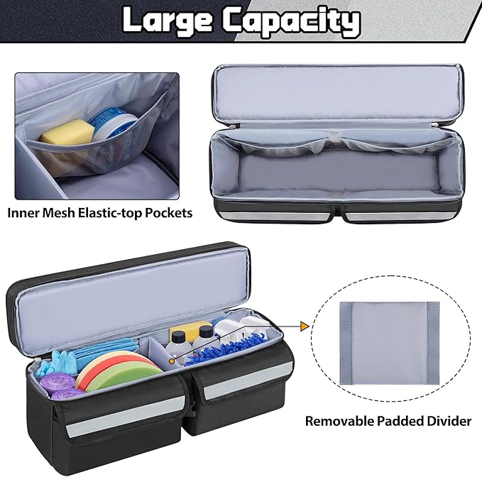 Car Trunk Organizer Compatible With Toyota FJ Cruiser 2007-2021, Multifunctional Car Storage Box with Lid, Double Layer Bag with 3 Wide Hook & Loop Tapes, Both Side with Straps to Fix, Black