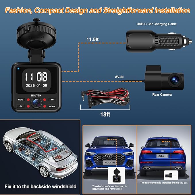 4K Dash Cam Front and Rear: FHD 3 Channel 4K+2K+1080P Dash Camera for Cars with Free 64GB Card 5G Wi-Fi Night Vision G-Sensor 24H Parking Mode for Uber Lyft Families/New Drivers