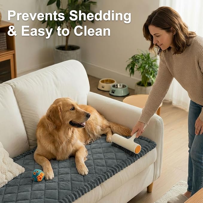 Smiry Fuzzy Couch Cover for Dogs, Non Slip Washable Pet Sofa Cover, Scratch Proof Hair Resistant Plush Sofa Slipcover, Pet Friendly Couch Cushion Protector for Cat, Dark Grey, 27.6" x 88"