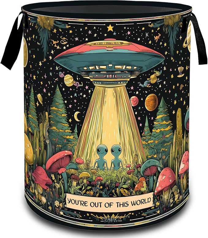 Alien Ufo Mushroom Star Galaxy Laundry Basket, Dirty Collapsible Clothes Toy Organizer Hamper for Kids Adults, Oxford Cloth Waterproof Storage Bin for Bathroom Home Decor Gifts, 19.7"X15.7"