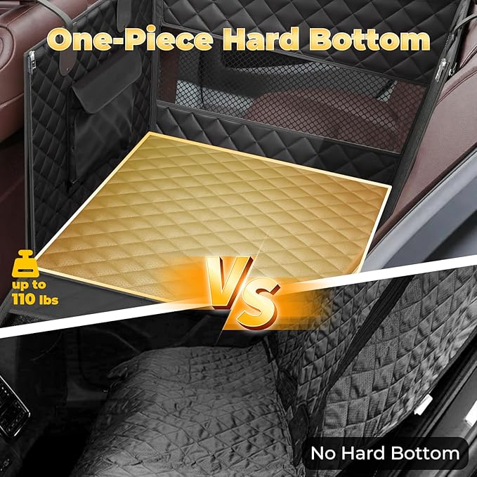 Large Dog Car Seat Integrated Hard-Back, Durable Waterproof Rear Seat Extension Pad Features Dual mesh Windows and Storage Pockets Fits sedans, SUVs, and Trucks