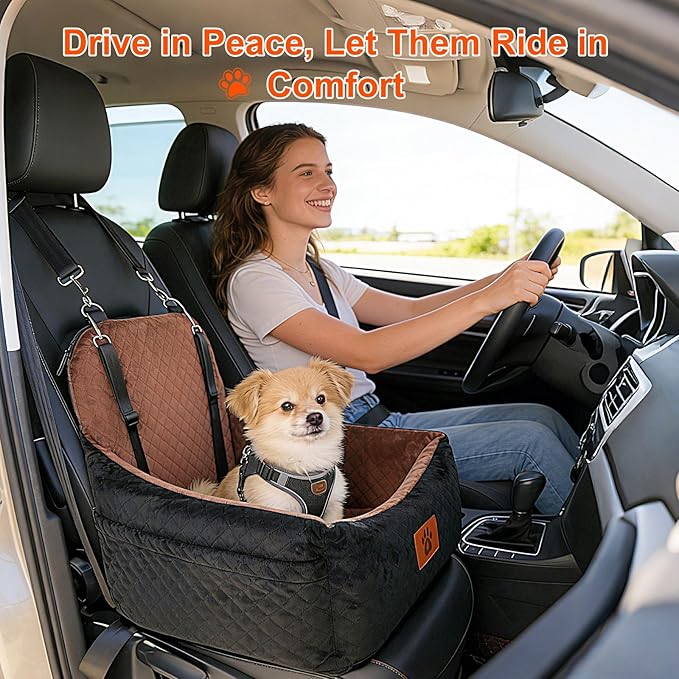 Small Dog Car Seat for Small Dogs Under 30 lbs, Memory Foam Pet Car Seat with Joint Relief & Washable Cover, Portable Travel Bed for SUV/Sedan (Black)