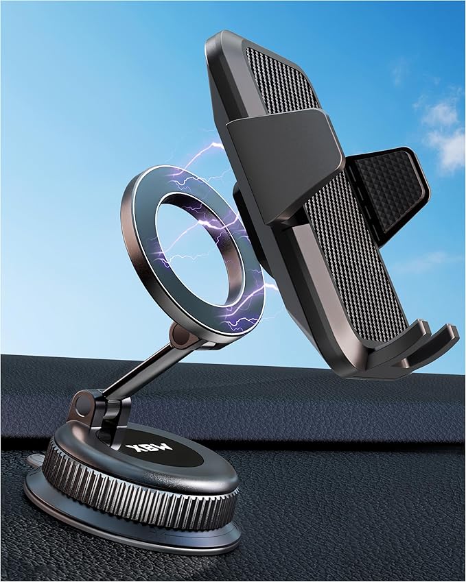 for Magsafe Car Mount [with Magnetic Clip] 2-in-1 Universal Suction Phone Mount for Dashboard 360° Windshield Car Phone Holder for Car for iPhone 17 16 15 Pro Max Samsung Galaxy S25 Android Cell