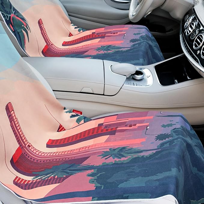 Hahafelt 2 Pack Car Seat Towel Covers with Storage Bag 63 x 32 Inch Athletic Running Towel Seat Sweat Washable Non Slip Cover Gift for Car Outdoor Sport Activities (Los Angeles Street Scene)