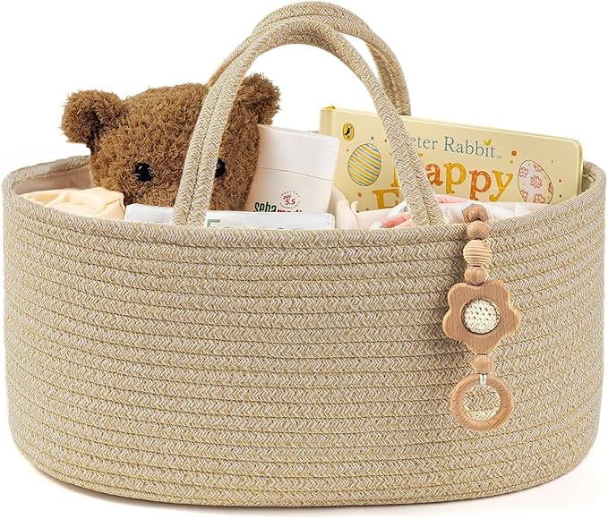 Diaper Caddy Organizer, Empty Gift Basket for Newborn Essentials, Baby Storage Basket, Stylish Gift Bag for Baby Shower, Boys and Girls – Large, Oatmeal