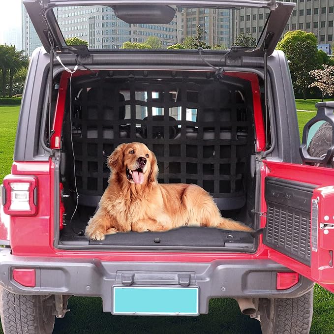 Pet Net Safety Dog Barrier for 2007-2026 Jeep Wrangler JK JL 4 Door Accessories, Behind Rear Seat Pet Dog Covers Trunk Cargo Isolation Liner Net for Jeep Wrangler