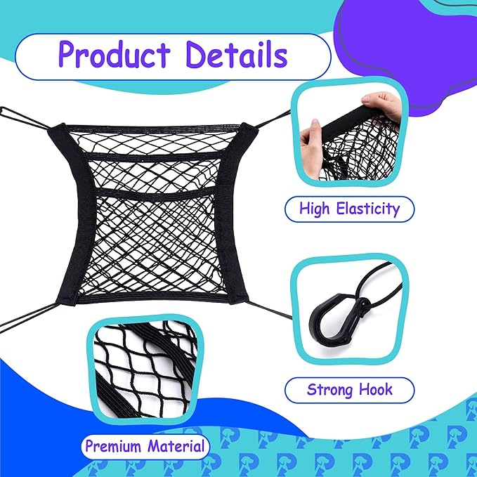 Dog Car Net Barrier Pet Barrier with Auto Safety Mesh Organizer - Stretchable Storage Bag - Universal Fit for Cars and SUVs - Easy Install Car Divider for Safe Driving with Children, Pets