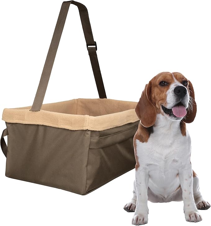 PetSafe Happy Ride Booster Seat for Dogs - Open Road Comfort - Safe Tether System - Zipper Pouch Dog Seat - Machine Washable Fleece Liner - Easy Install Design - Brown - Up to 25 lb