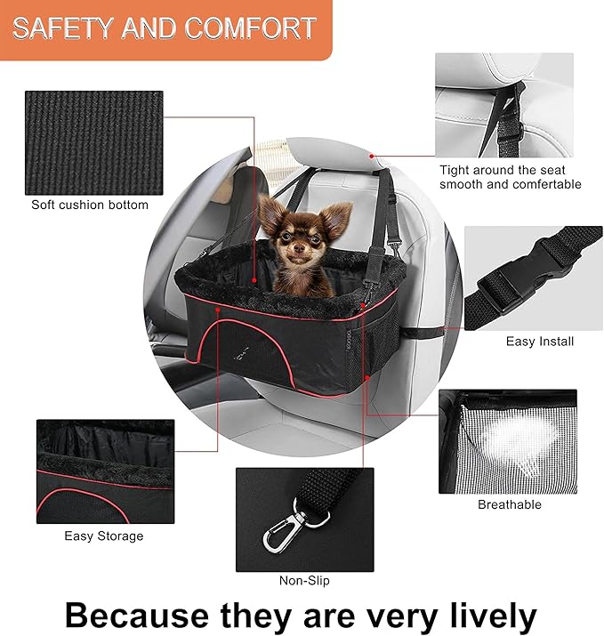 ROODO Deluxe Dog Booster Seat with Height-Adjustable Foldable Metal Frame and Safety Leash,Portable Pet Car Seat for Under 20lb Puppy Cats with Plush Thick Cushion Mesh Window Pockets(Gray)