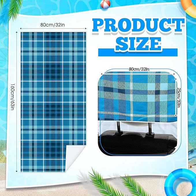Hahafelt 2 Pack Car Seat Towel Covers with Storage Bag 63 x 32 Inch Athletic Running Towel Seat Sweat Washable Non Slip Cover Gift for Car Outdoor Sport Activities (Blue Plaid)