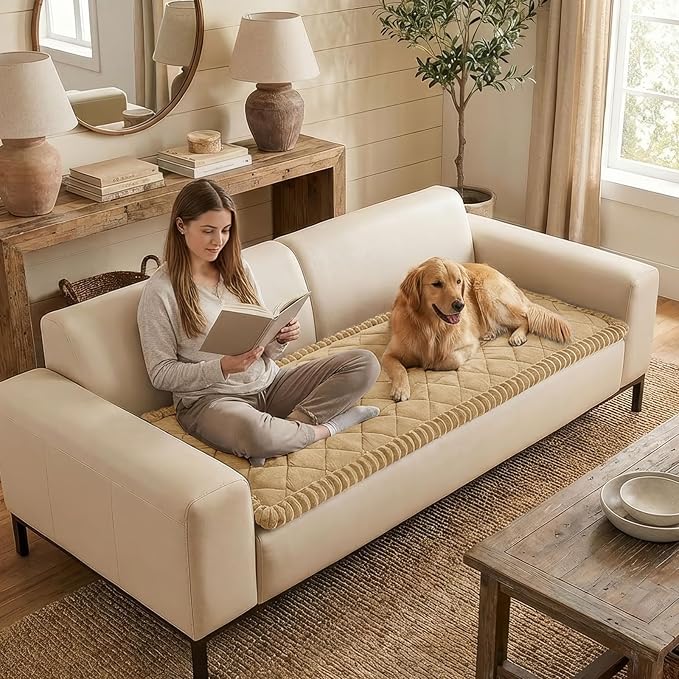 Smiry Fuzzy Couch Cover for Dogs, Non Slip Washable Pet Sofa Cover, Scratch Proof Hair Resistant Plush Sofa Slipcover, Pet Friendly Couch Cushion Protector for Cat, Camel, 27.6" x 47"
