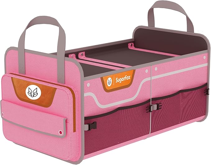 Car Trunk Organizer for SUV, 70L Heavy Duty Waterproof Trunk Organizer, Foldable Vehicle Organizer with Anti-Slip Base, 24”x13.8”x11.8”, Pink-M003
