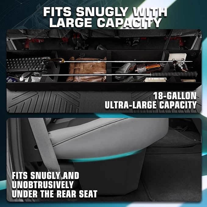 Rear Truck Underseat Storage Box, Fit 2017-2026 Ford F-250 F-350 Super Duty and 2015-2026 Ford F-150 SuperCrew Crew Cab Heavy Duty Rear Under Back Seat Box Organizer, Anti Slip