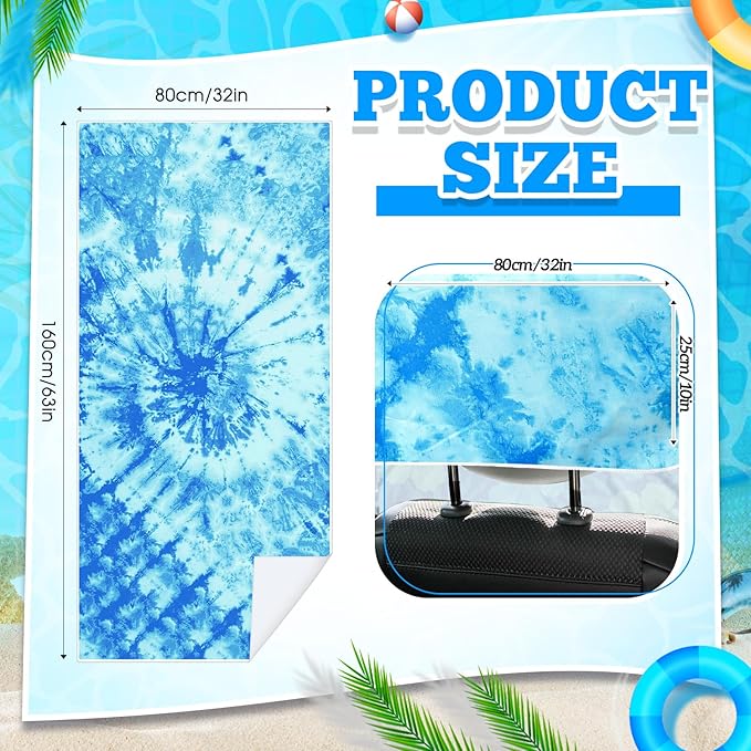 Hahafelt 2 Pack Car Seat Towel Covers with Storage Bag 63 x 32 Inch Athletic Running Towel Seat Sweat Washable Non Slip Cover Gift for Car Outdoor Sport Activities (Blue Tie Dye)