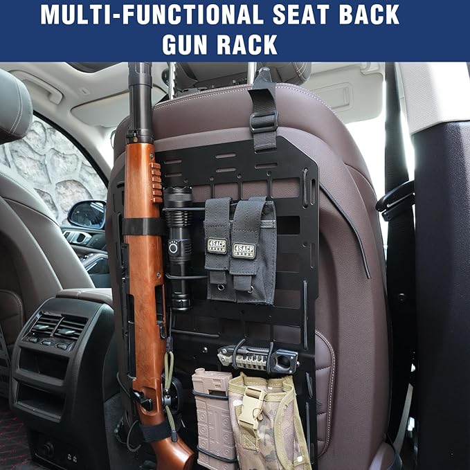 Pridefend Heavy Duty Rigid Tactical Seat Back Gun Rack with Molle Panel Vehicle Gun Holder,All-Steel Tactical Seat Back Organizer for Hunting Rifles/Shotguns
