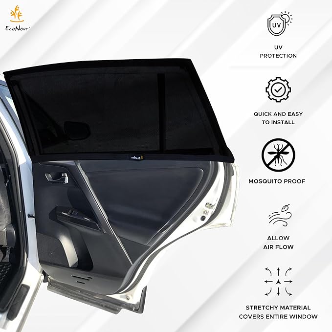 EcoNour Car Rear Window Sun Shades Compatible for Toyota Rav4 | 2Pack-Sun Shade with 100% UV & Mosquito Protection | Breathable Mesh Rear WindowCovers for Privacy & Blackout- Car Window Accessories