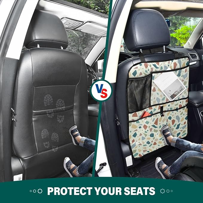 Terrazzo Green02 1 Pack Backseat Car Organizer with Storage Pockets Seat Back Organizers for Kids Kick Mats Backseat Protector Automotive