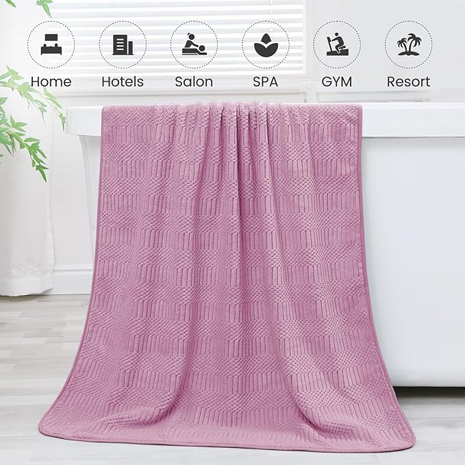 JML Microfiber Bath Towels, Large Bathroom Towel 2 Pack (30" x 60"), Oversized, Soft, Super Absorbent and Fast Drying, Multipurpose Use for Sport, Fitness, Yoga, Diamond Cross Grid Purple