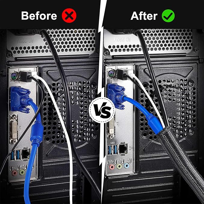 ELECFUN 16ft - 1-1/2 inch Cable Management Sleeve Cord Protector, Split Wire Loom for USB TV Computer, Braided Wire Cover Hider Organizer Tubing Protect Cat Dog from Chewing, Black