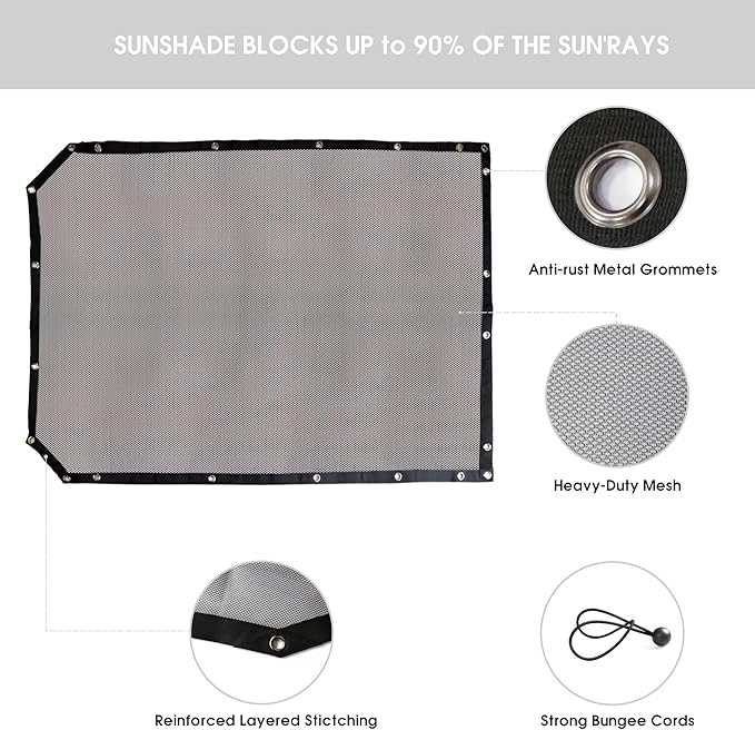 sukemichi Sunshade for Ford Bronco,Mesh Sun Shade Bikini Top Cover Bimini Top for Ford Bronco Accessories 2021 2022 2023 2024 2025 2026 4 Door - Blocks UV, Wind, Noise (Grey)