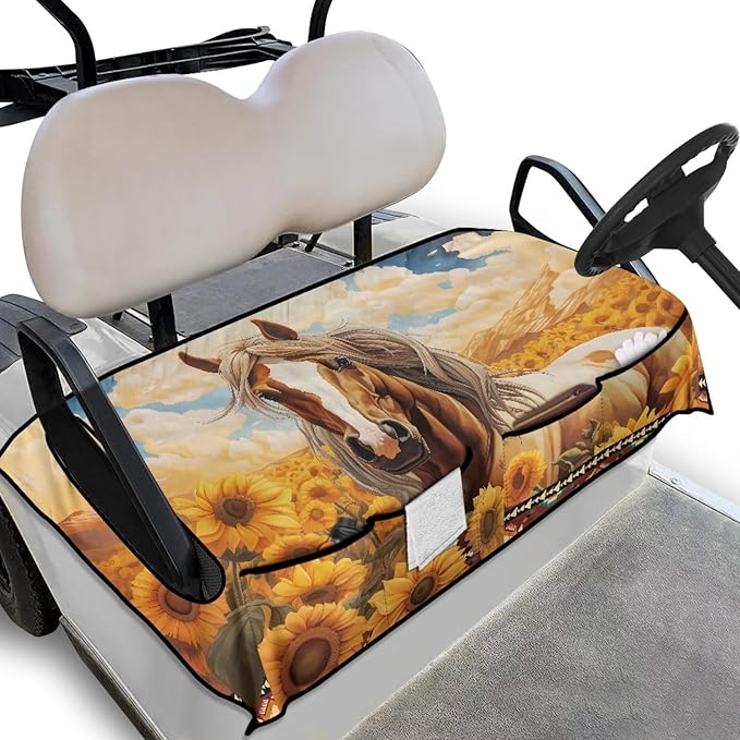 Universal Golf Cart Seat Cover with 4 Pockets Soft Golf Cart Seat Towel Blanket Fits 2-Seat Golf Carts