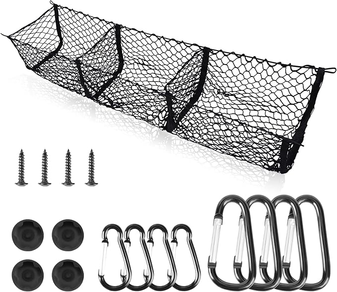 Detachable Cargo Net Trunk Bed Organizer for Ford/Dodge/GMC/Chevy Silverado/Toyota/Nissan/Honda and Pickup Truck, 43" Mesh Storage Net Heavy Duty Cargo Net with 3 Pocket