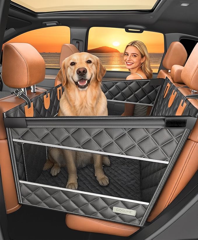 Doglike UNBREAK Dog Car Seat Cover for Back Seat [NO.1 Military-Grade Reinforced Protection], 500LB Ultra-Support Dog Carseat Hard Bottom, Waterproof Pet Carseat Dog Hammock for Cars/SUV/Truck XL Size