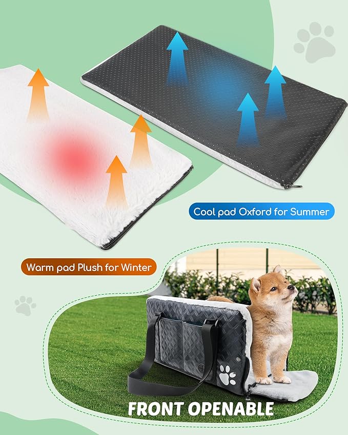 Center Console Dog Car Seat for Small Dogs, Soft Plush Car Bag for Dogs, Leather Portable Pet Cars Booster Seats, Convertible Handbag or Shoulder Bag with Cool Heat Pad, Support Pet Up to 12lbs