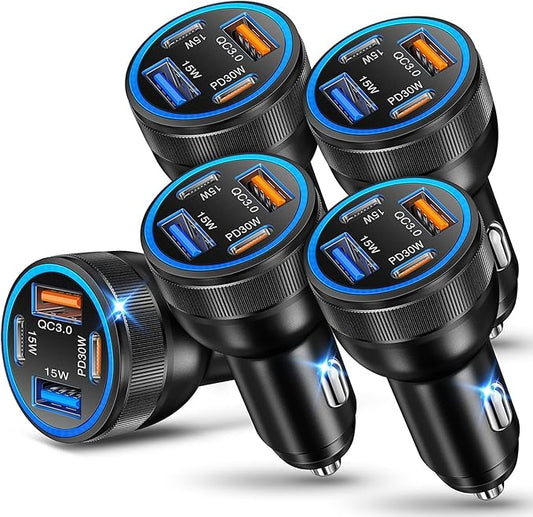 5-Pack USB C Car Charger,Ancekoy 4 Ports 65W Fast Charging Type C Car Charger with USB-C & USB-A, PD 3.0/QC 3.0 Cigarette Lighter Adapter for iPhone 17/16/15/14/13, Galaxy S25/S24 Ultra
