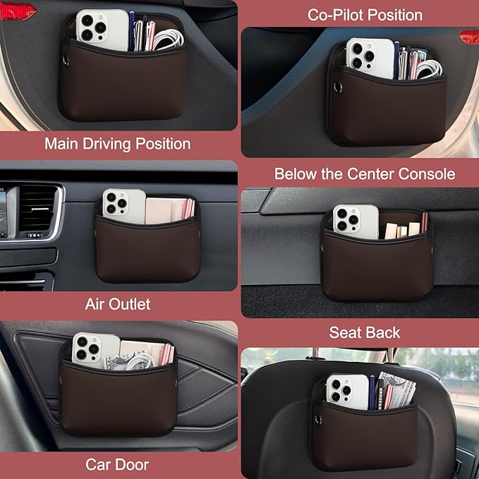Accmor Universal Car Side Pocket Organizer, PU Leather Car Pocket Pouch for Car Seat, Door, Window, Console, Cards Trash Cell Phone Sunglasses Holder for Car, Brown