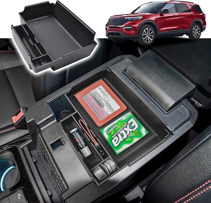RUNROAD Upgrade Center Console Organizer Tray Compatible with Ford Explorer 2026 2025 2024 2023 2022 2021 2020 Accessories, ABS Armrest Tray Console Dividers Secondary Storage Box Container, Black